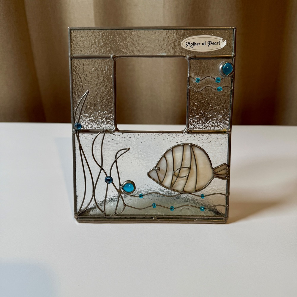 Mother of Pearl Stained‎ Glass Fish Photo Frame Nautical Beach Aquarium Decor